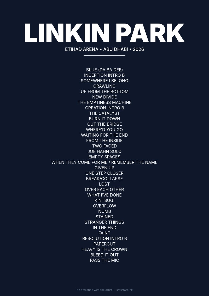 Linkin Park Abu Dhabi 2026 setlist poster preview
