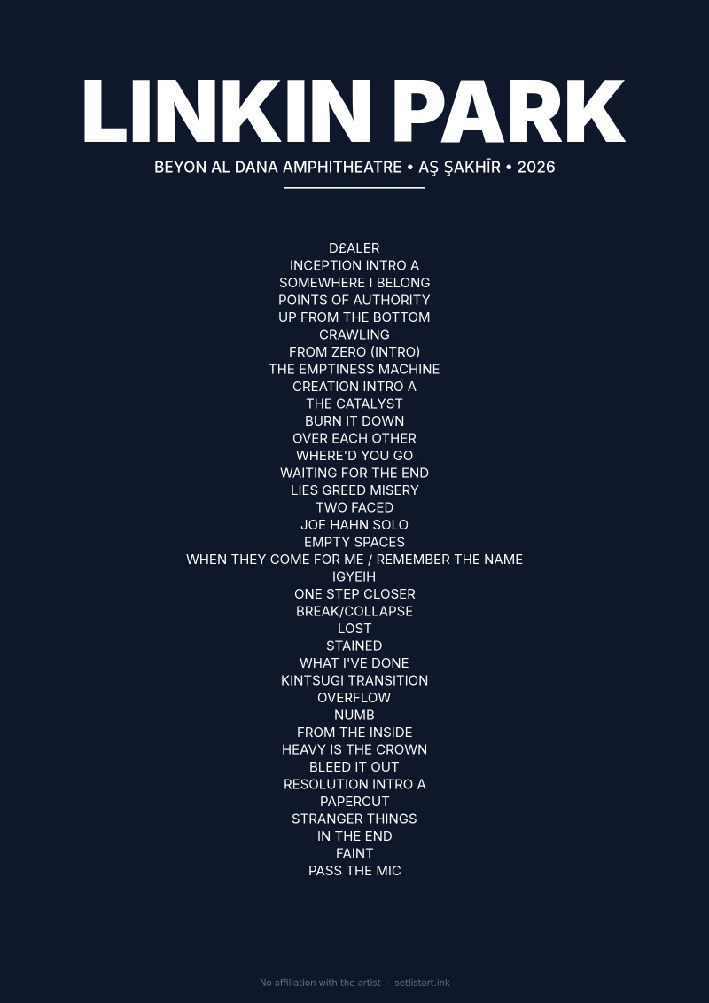 Linkin Park Aş Şakhīr 2026 setlist poster preview