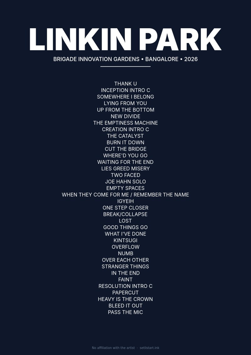 Linkin Park Bangalore 2026 setlist poster preview