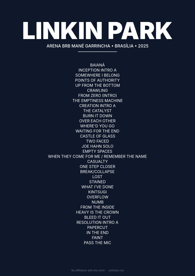 Linkin Park Brasília 2025 setlist poster preview