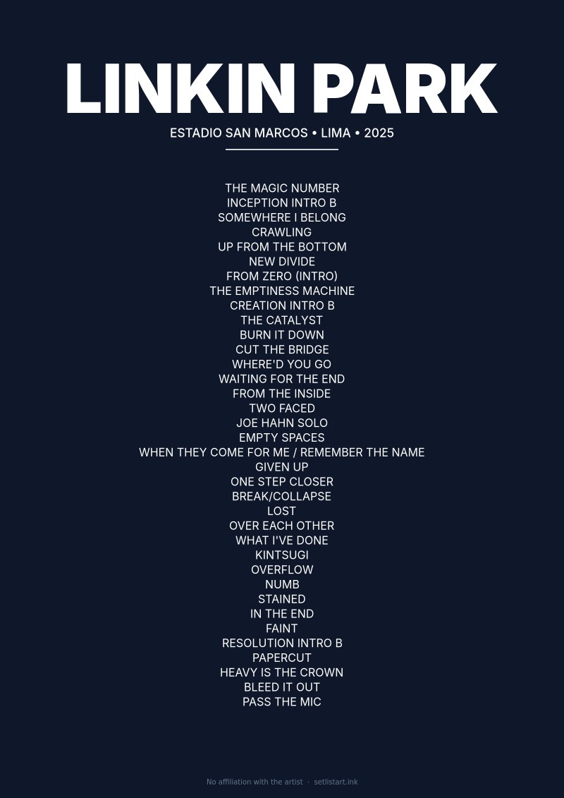 Linkin Park Lima 2025 setlist poster preview