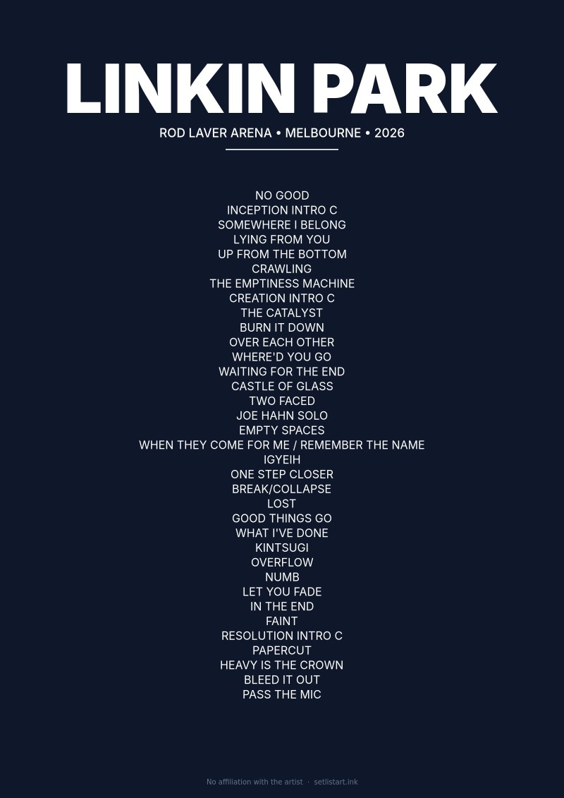 Linkin Park Melbourne 2026 setlist poster preview