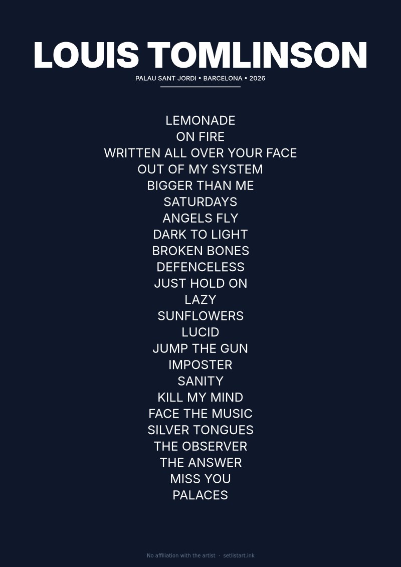 Louis Tomlinson Barcelona 2026 setlist poster preview