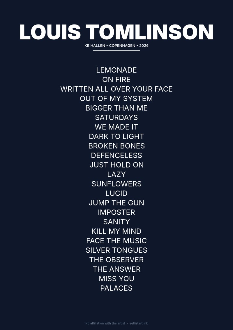 Louis Tomlinson Copenhagen 2026 setlist poster preview