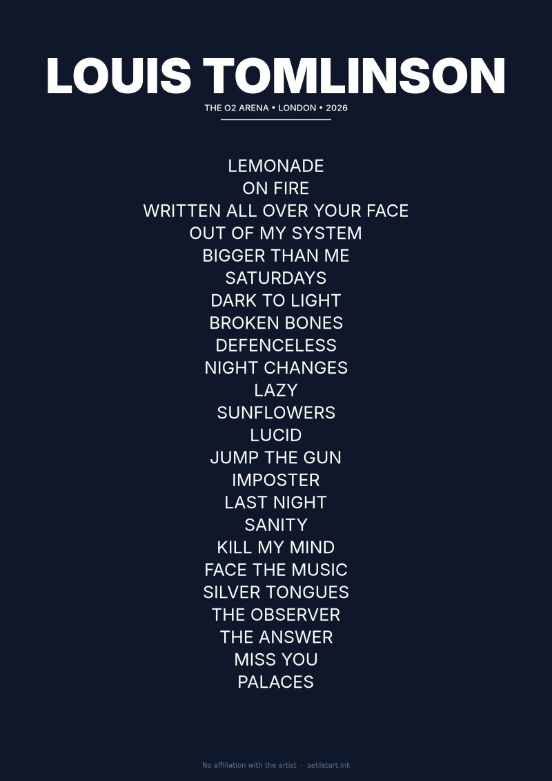 Louis Tomlinson London 2026 setlist poster preview