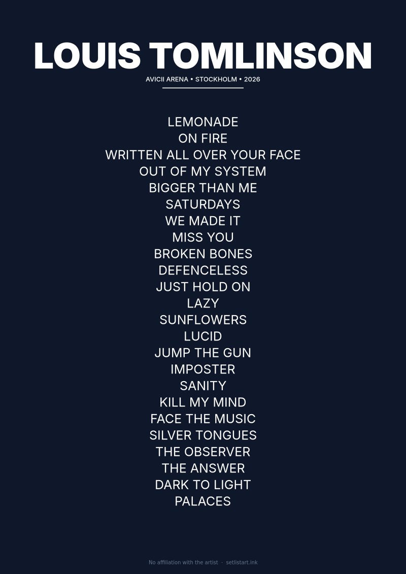 Louis Tomlinson Stockholm 2026 setlist poster preview