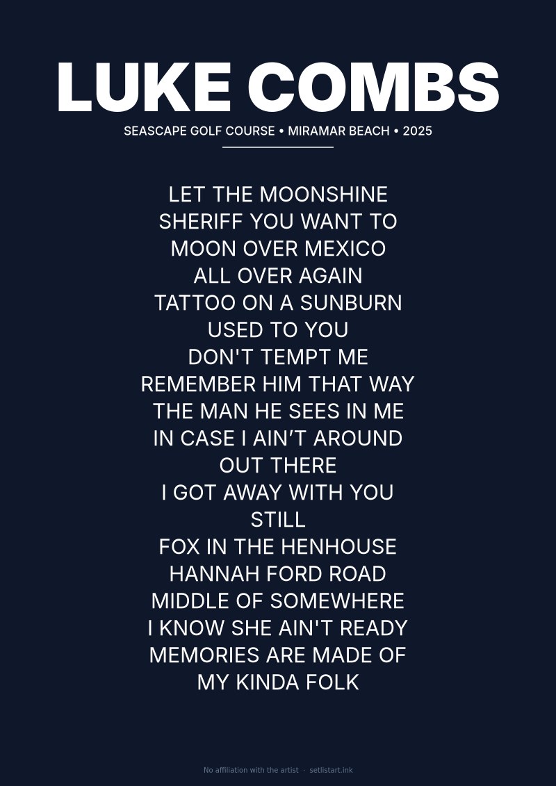Luke Combs Miramar Beach 2025 setlist poster preview