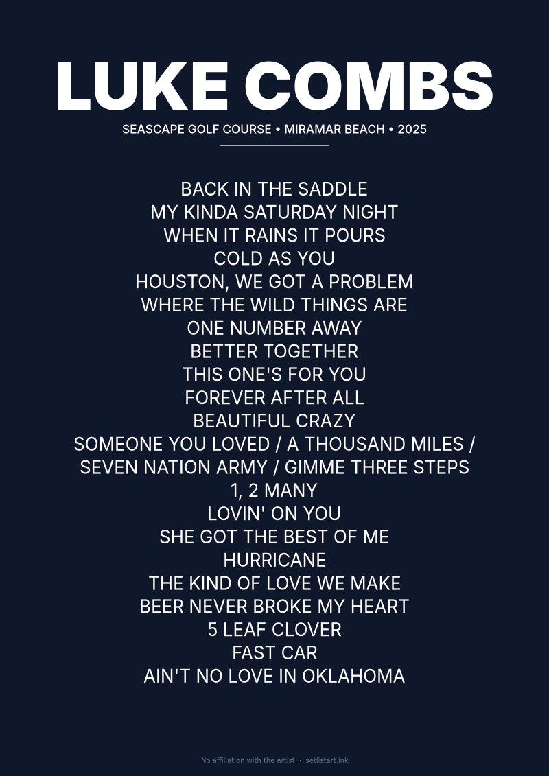 Luke Combs Miramar Beach 2025 setlist poster preview