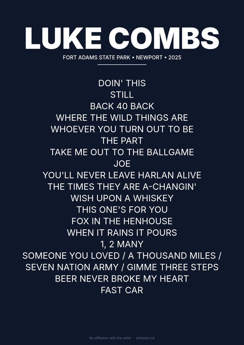 Luke Combs Newport 2025 setlist poster preview