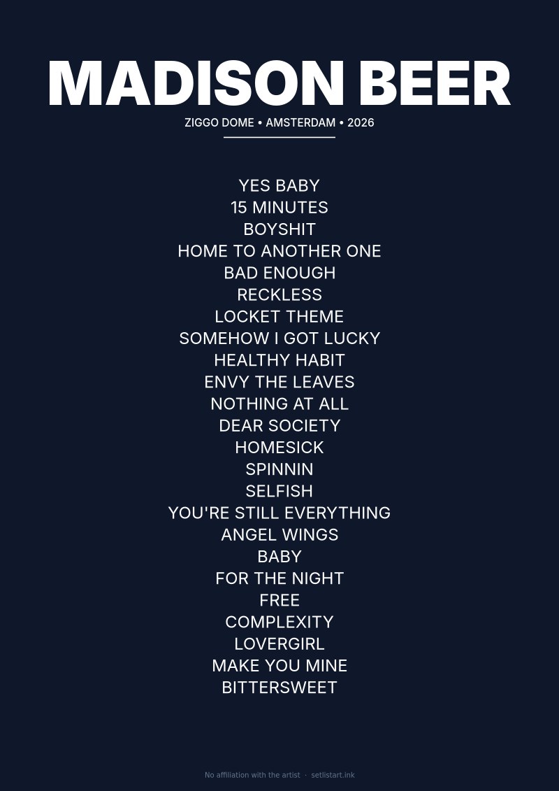 Madison Beer Amsterdam 2026 setlist poster — The Locket Tour