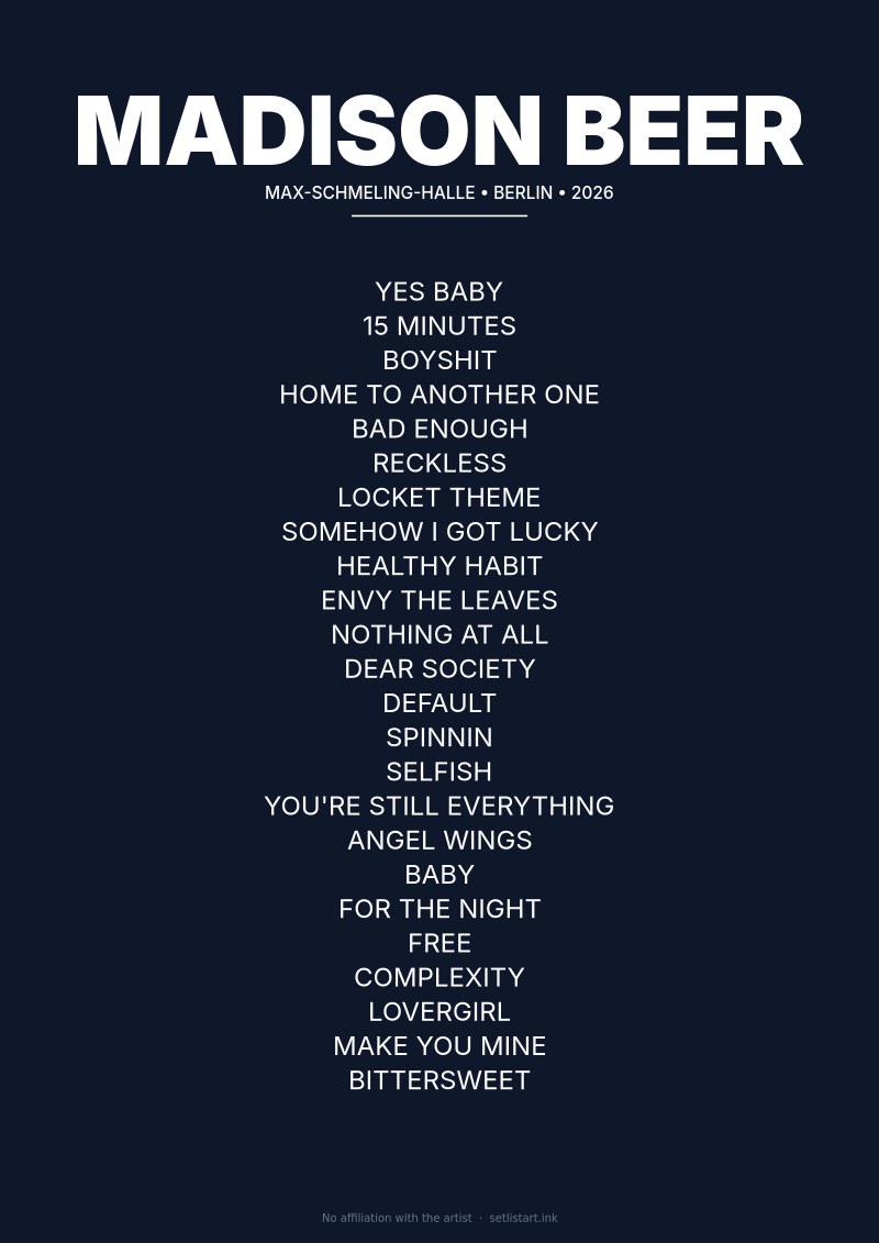 Madison Beer Berlin 2026 setlist poster — The Locket Tour