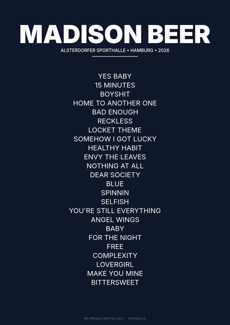 Madison Beer Hamburg 2026 setlist poster — The Locket Tour
