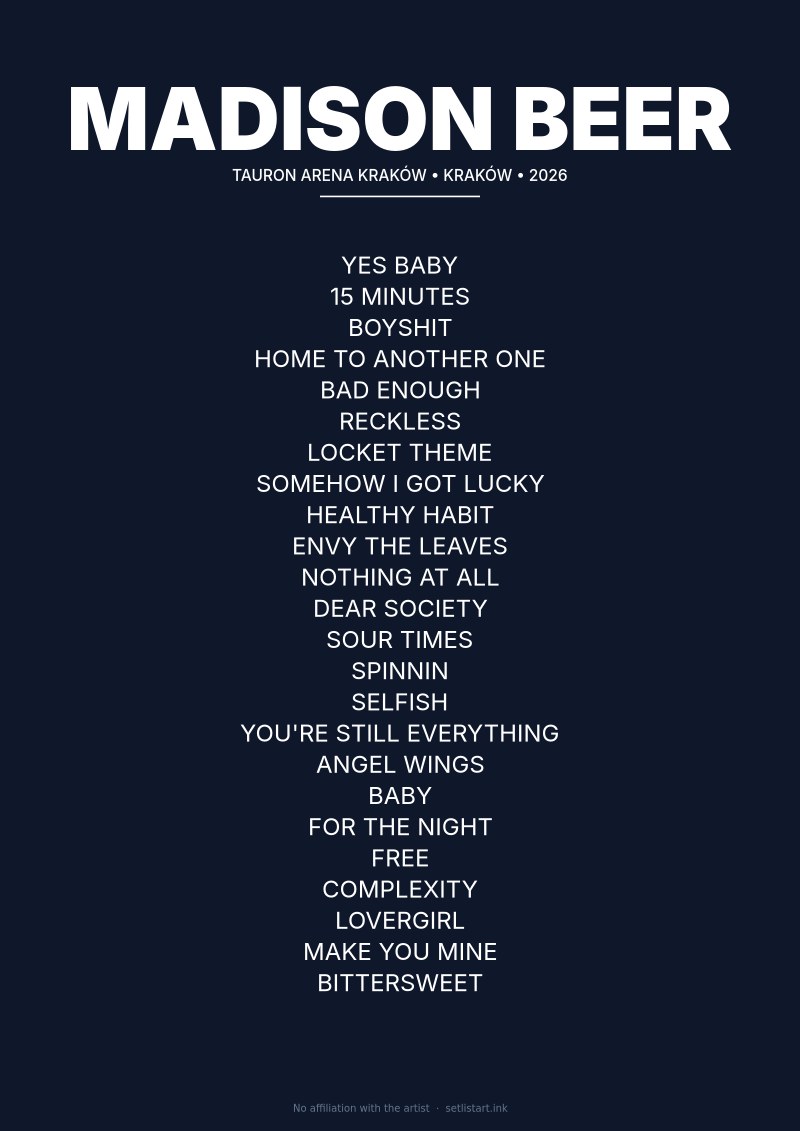 Madison Beer Kraków 2026 setlist poster — The Locket Tour