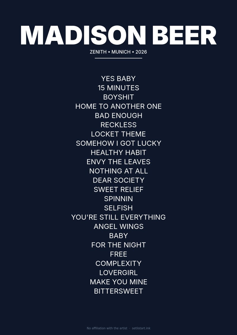 Madison Beer Munich 2026 setlist poster — The Locket Tour
