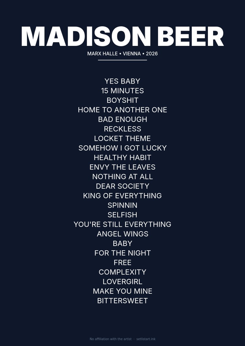 Madison Beer Vienna 2026 setlist poster — The Locket Tour