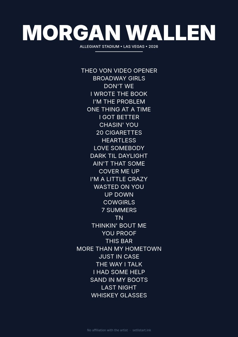 Morgan Wallen Las Vegas 2026 setlist poster preview