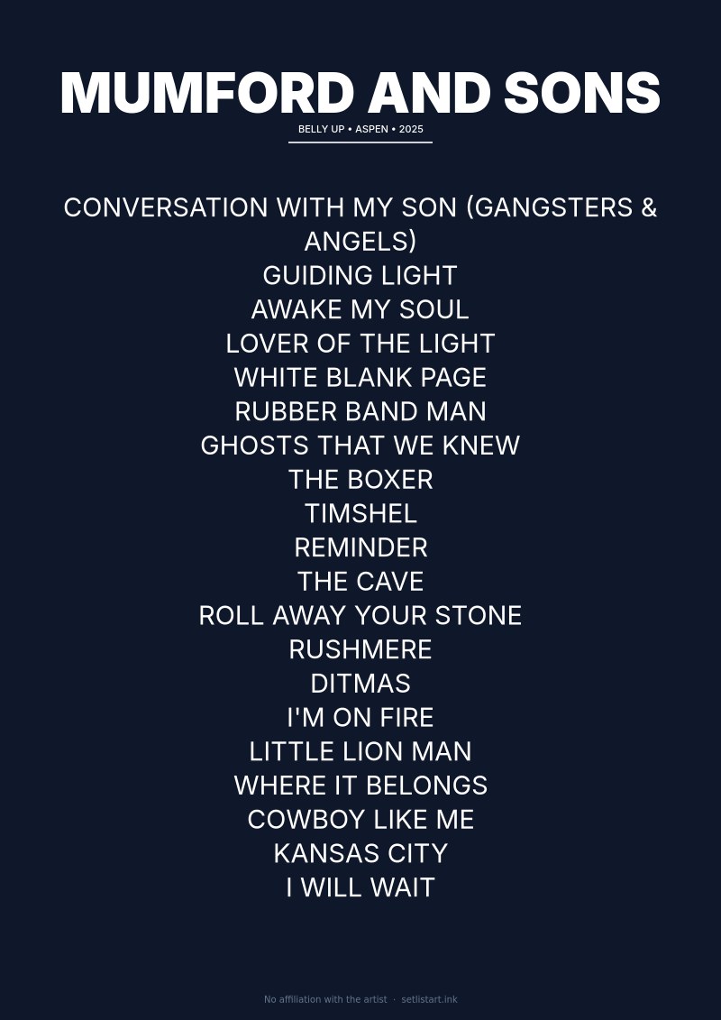 Mumford and Sons Aspen 2025 setlist poster preview