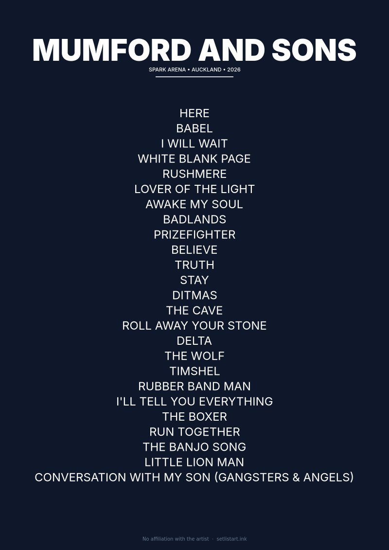 Mumford and Sons Auckland 2026 setlist poster preview