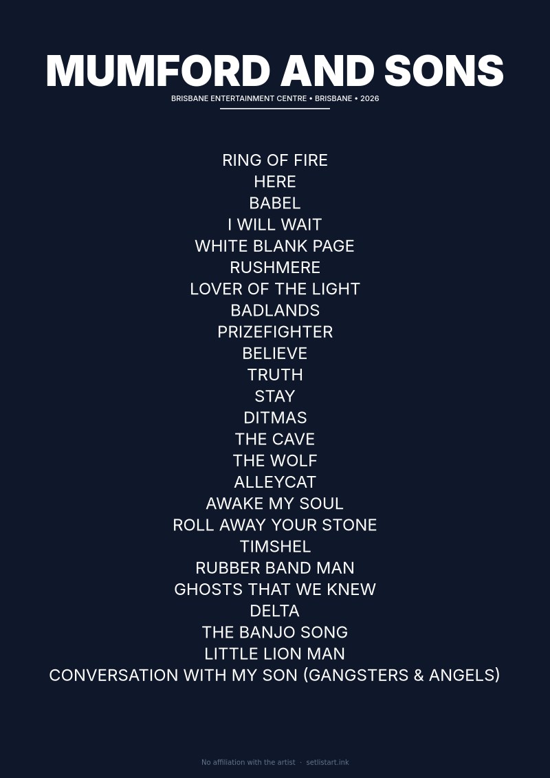 Mumford and Sons Brisbane 2026 setlist poster preview