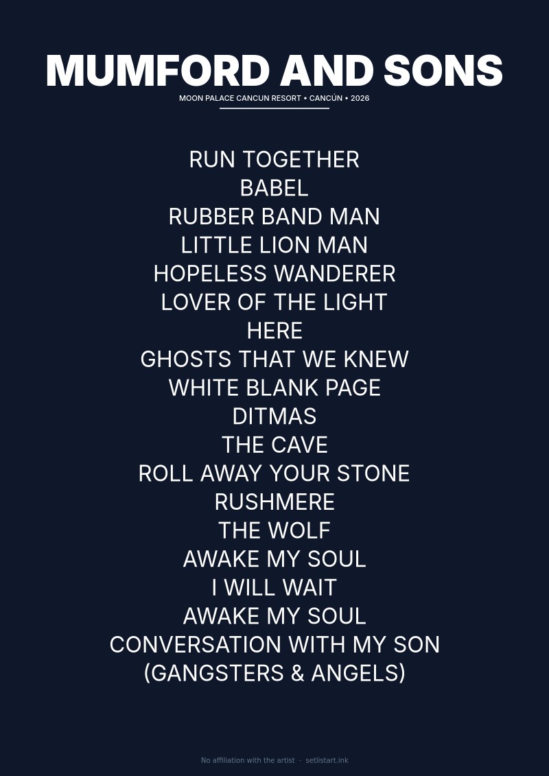 Mumford and Sons Cancún 2026 setlist poster preview