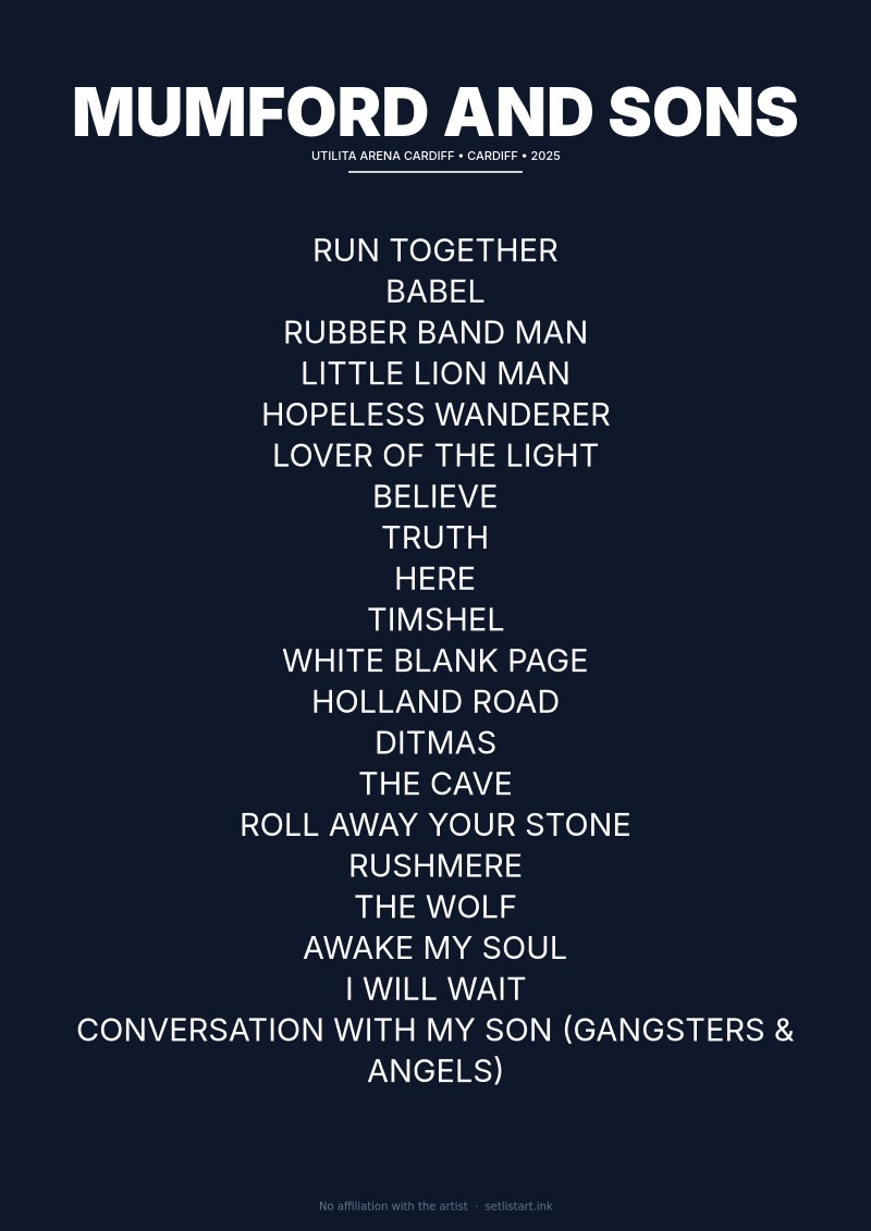 Mumford and Sons Cardiff 2025 setlist poster preview