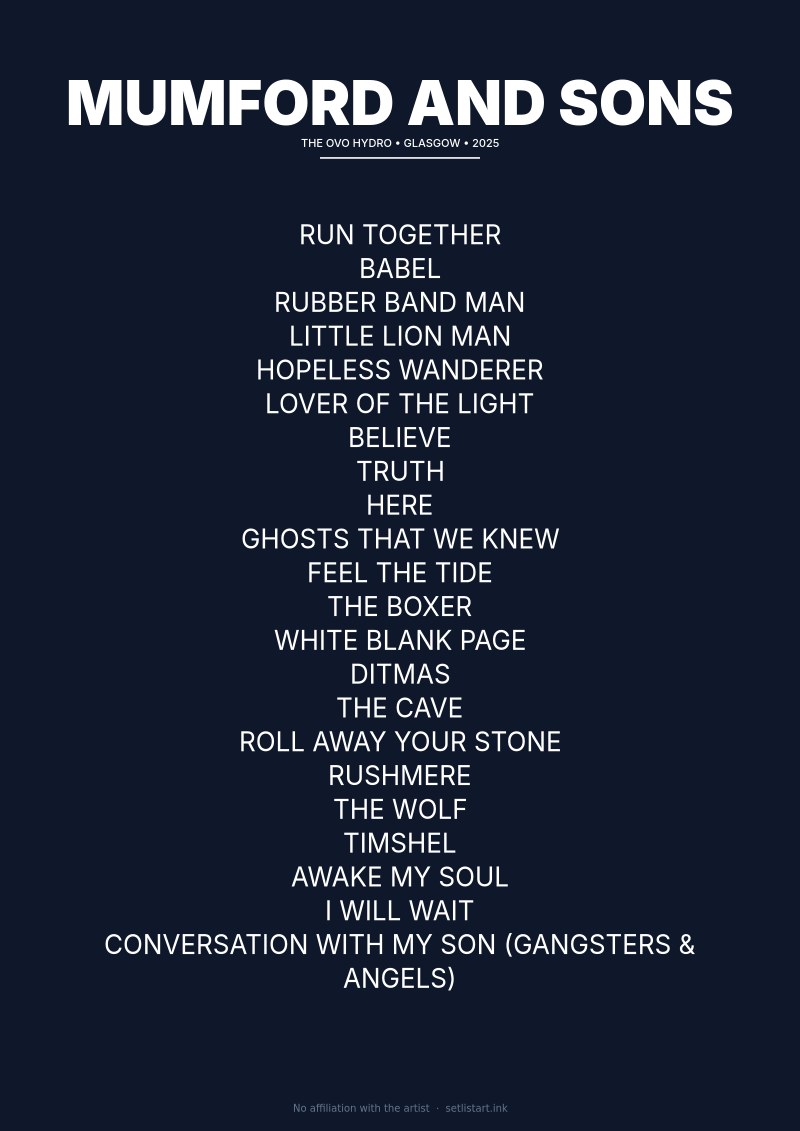 Mumford and Sons Glasgow 2025 setlist poster preview
