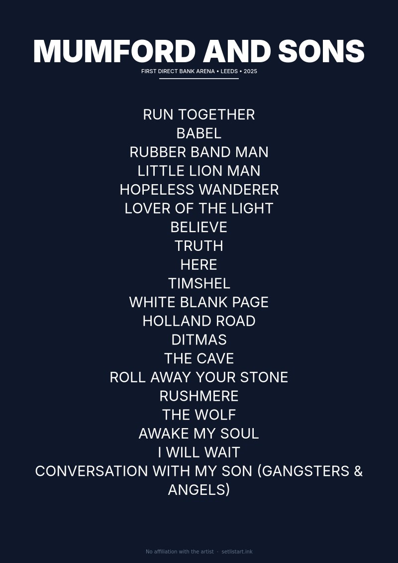 Mumford and Sons Leeds 2025 setlist poster preview