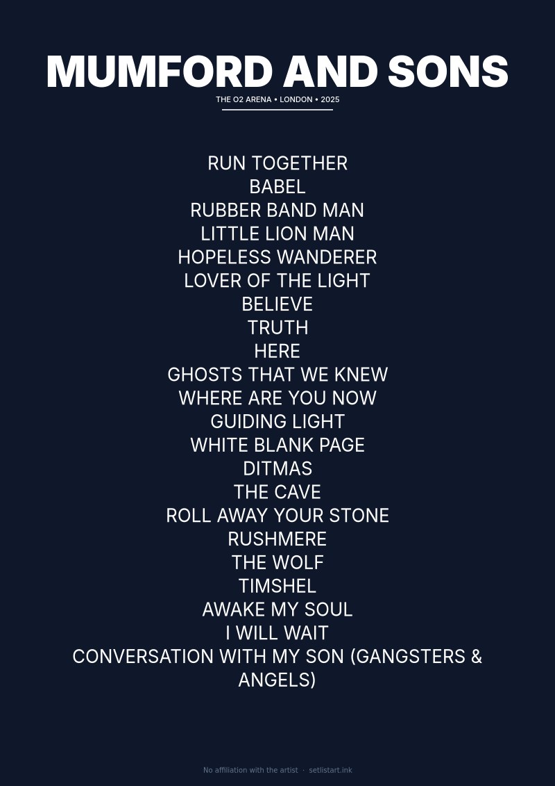 Mumford and Sons London 2025 setlist poster preview