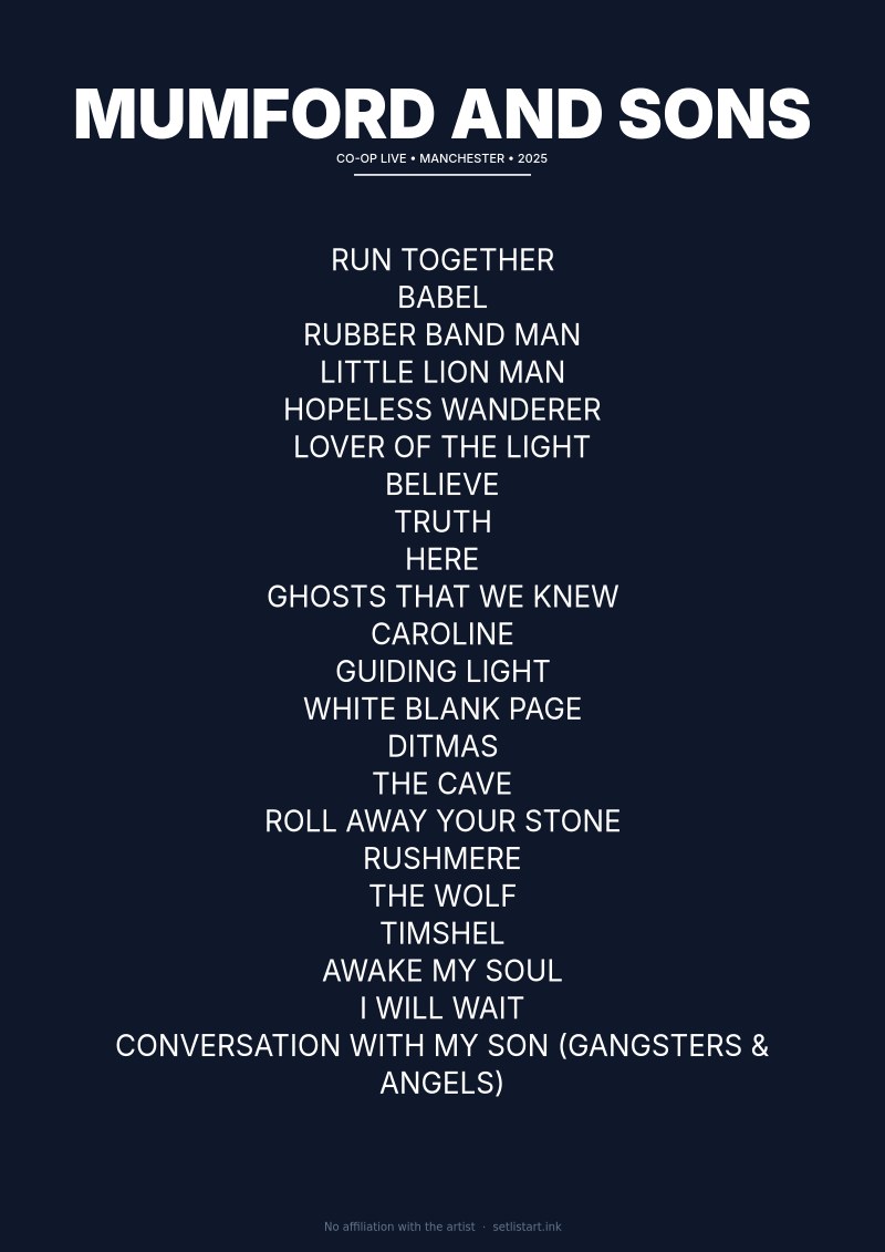 Mumford and Sons Manchester 2025 setlist poster preview