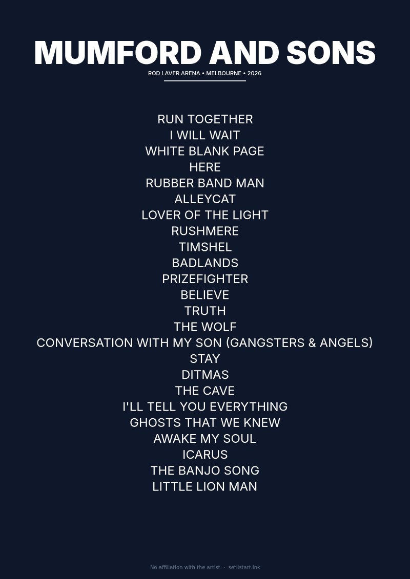 Mumford and Sons Melbourne 2026 setlist poster preview