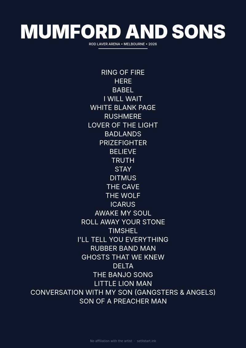Mumford and Sons Melbourne 2026 setlist poster preview