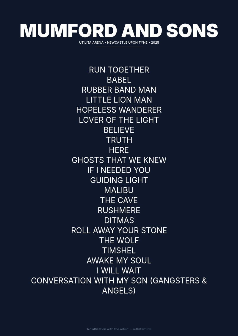 Mumford and Sons Newcastle upon Tyne 2025 setlist poster preview