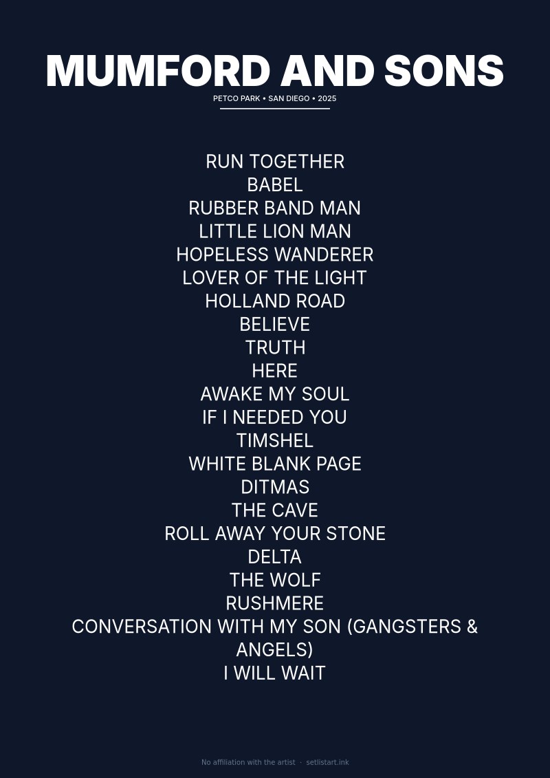 Mumford and Sons San Diego 2025 setlist poster preview