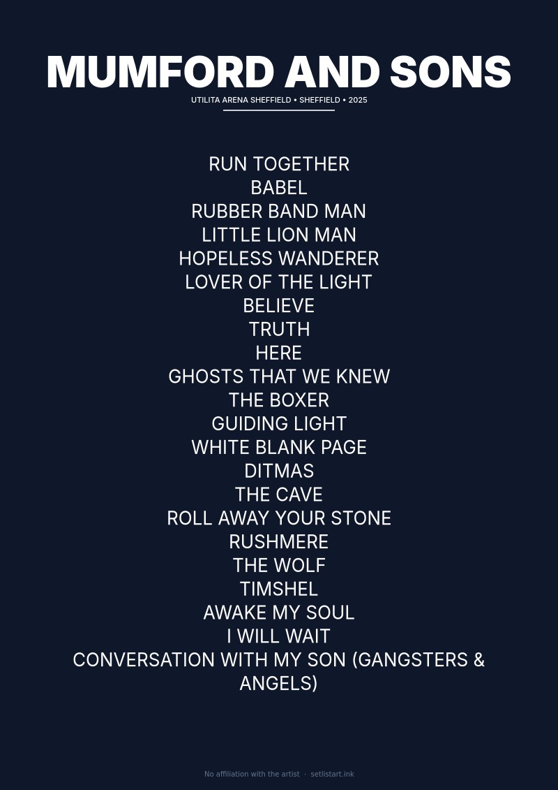 Mumford and Sons Sheffield 2025 setlist poster preview