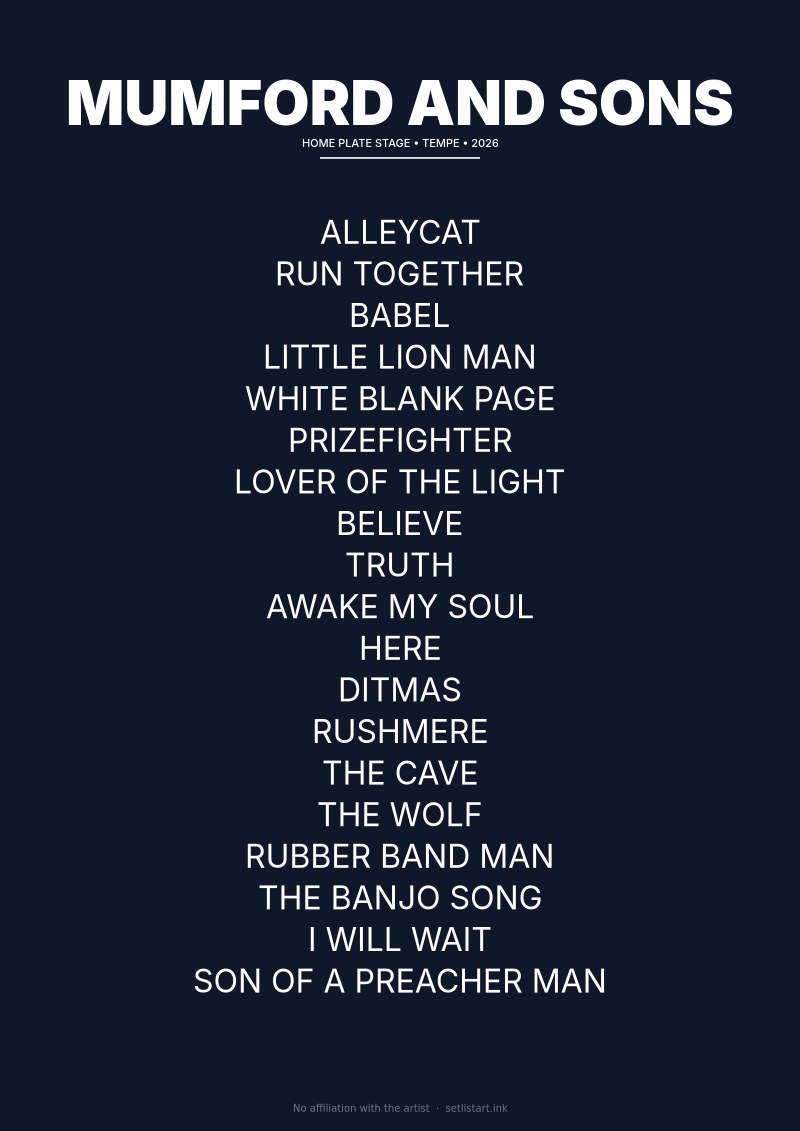 Mumford and Sons Tempe 2026 setlist poster preview