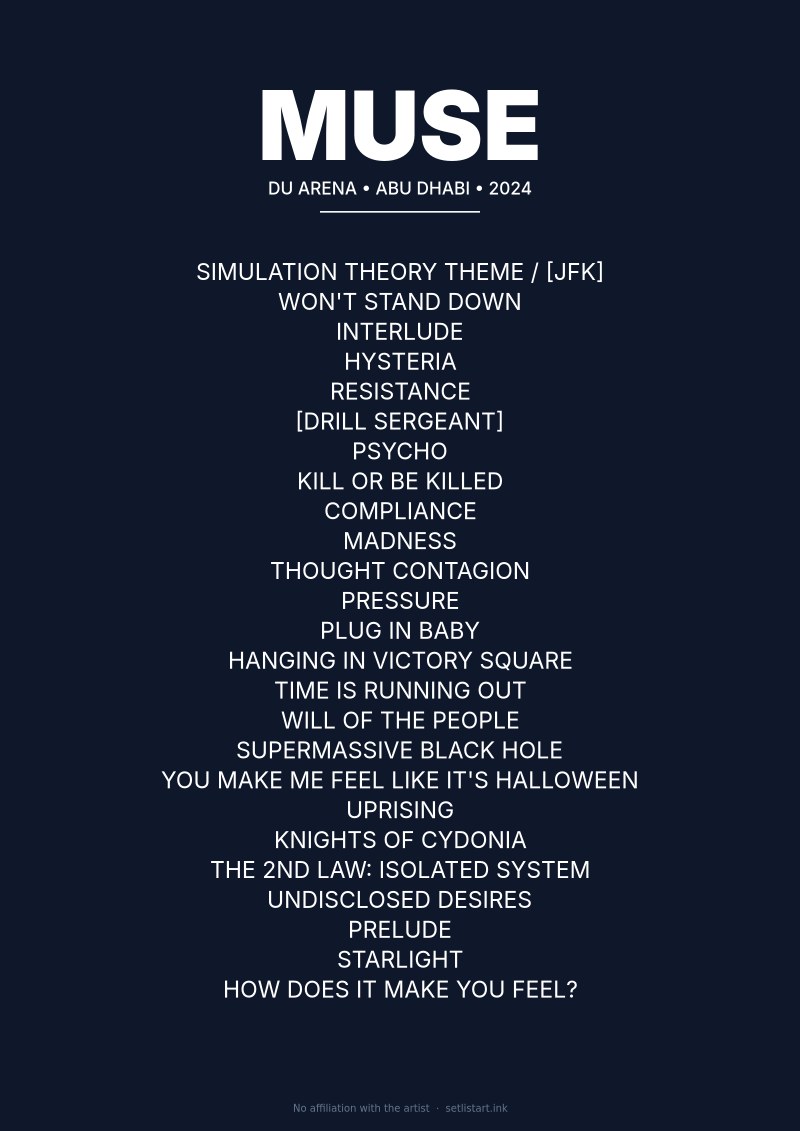 Muse Abu Dhabi 2024 setlist poster preview