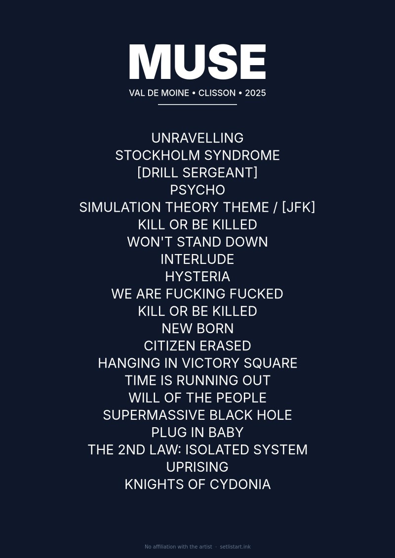 Muse Clisson 2025 setlist poster preview