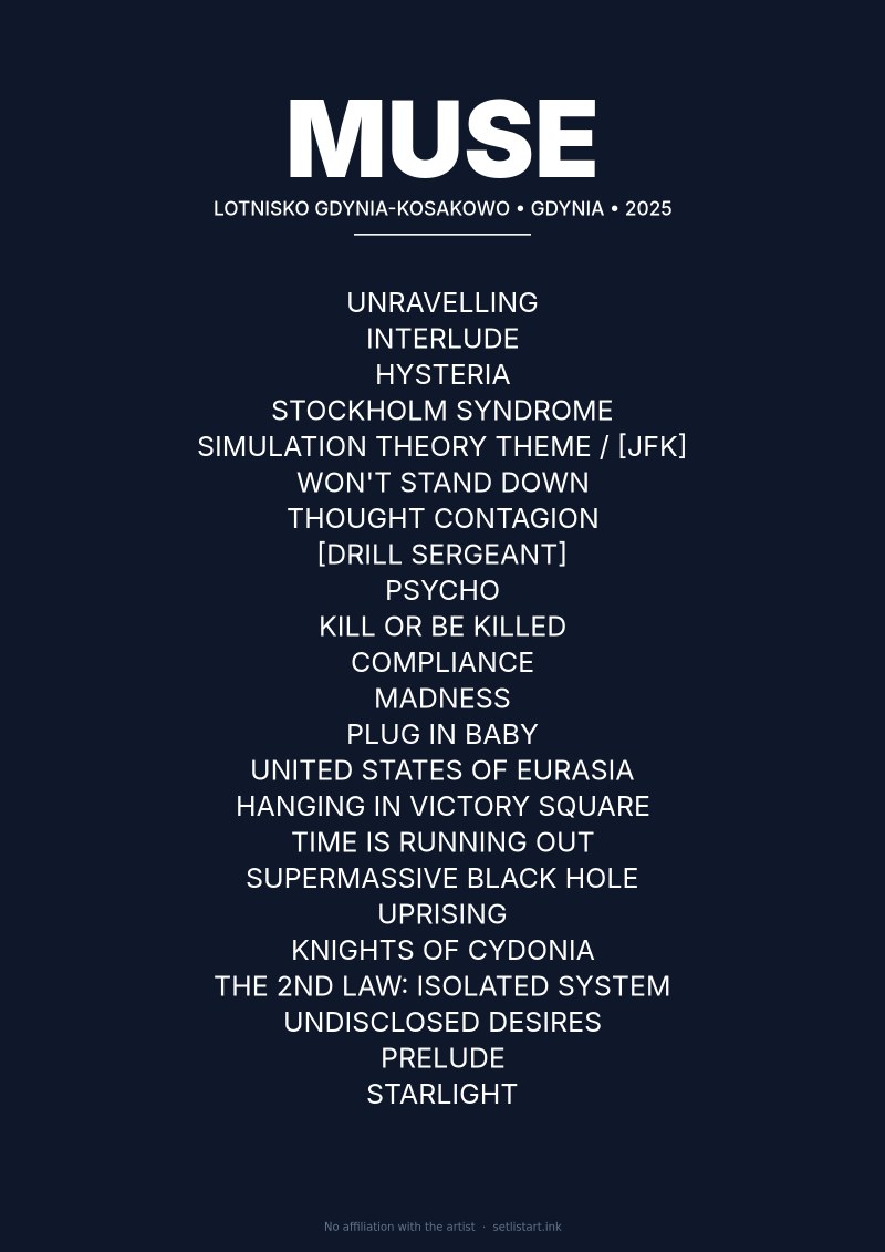Muse Gdynia 2025 setlist poster preview