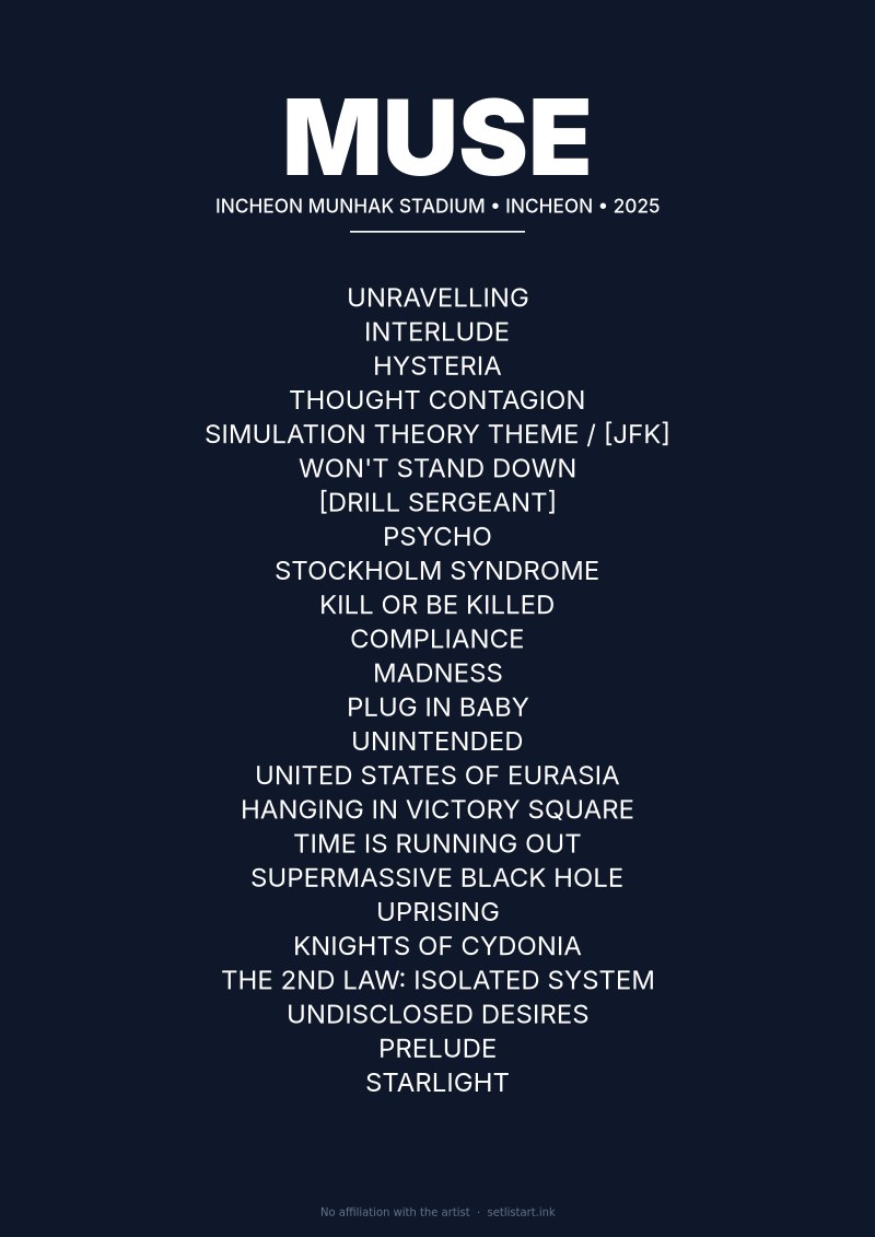 Muse Incheon 2025 setlist poster preview