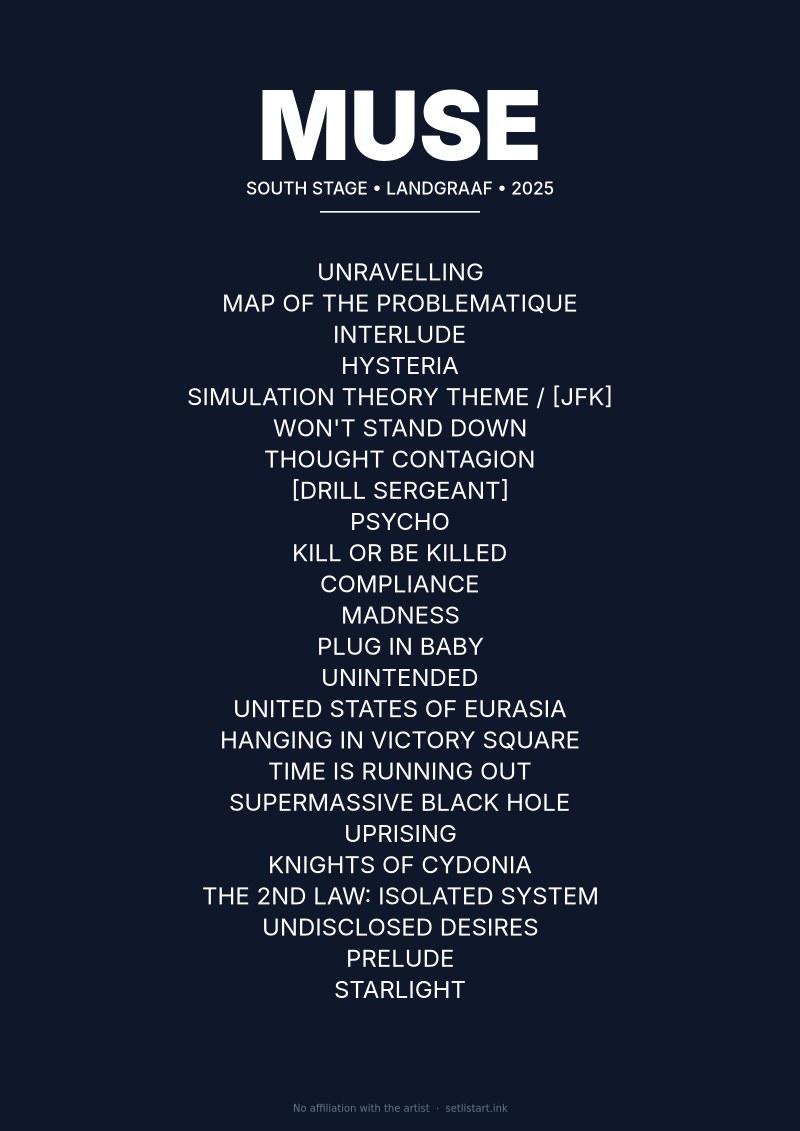 Muse Landgraaf 2025 setlist poster preview