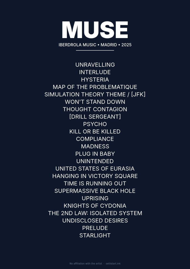 Muse Madrid 2025 setlist poster preview