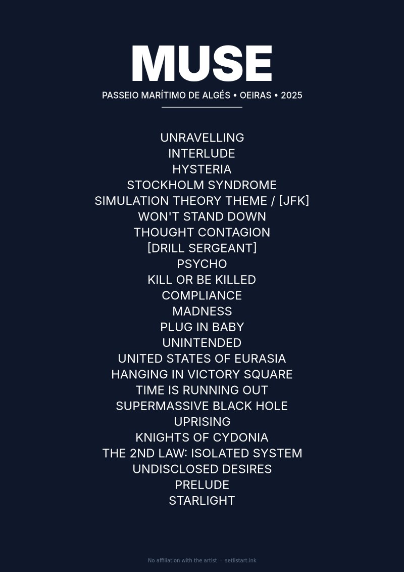 Muse Oeiras 2025 setlist poster preview