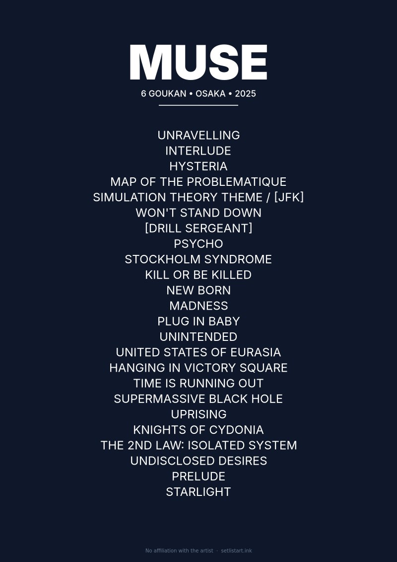 Muse Osaka 2025 setlist poster preview