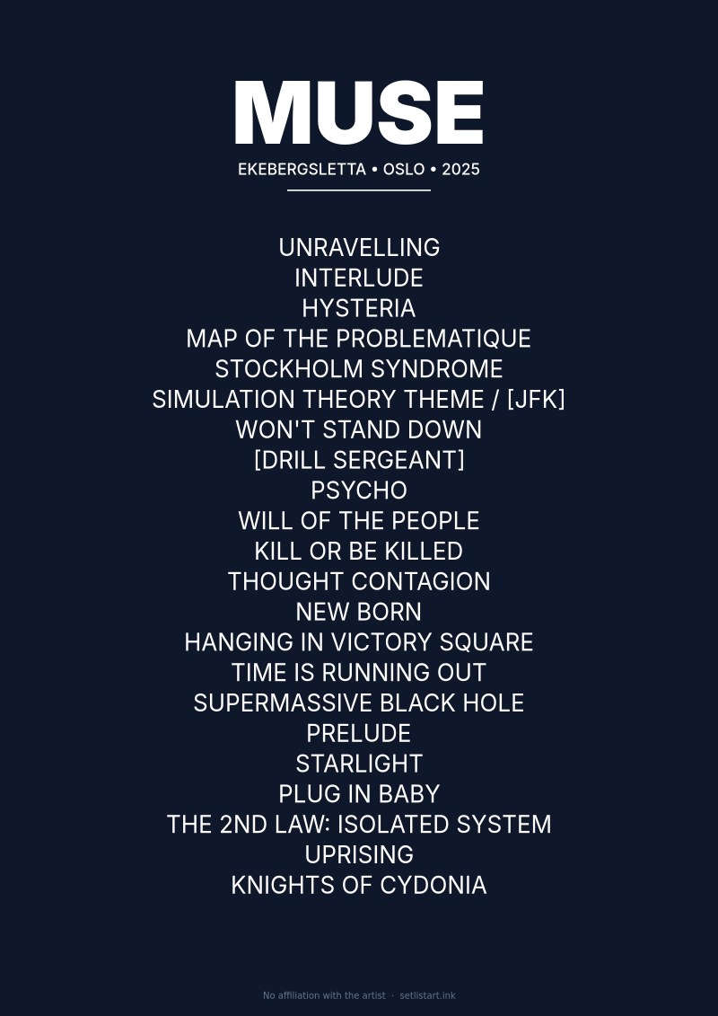 Muse Oslo 2025 setlist poster preview