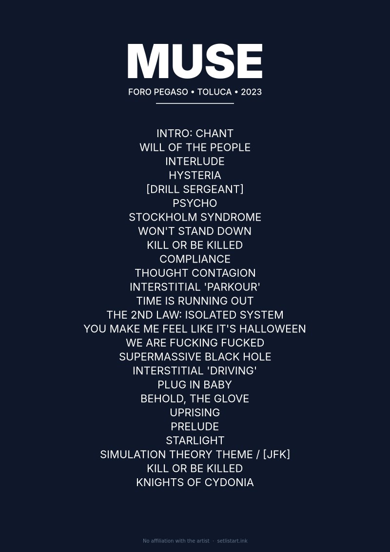 Muse Toluca 2023 setlist poster preview