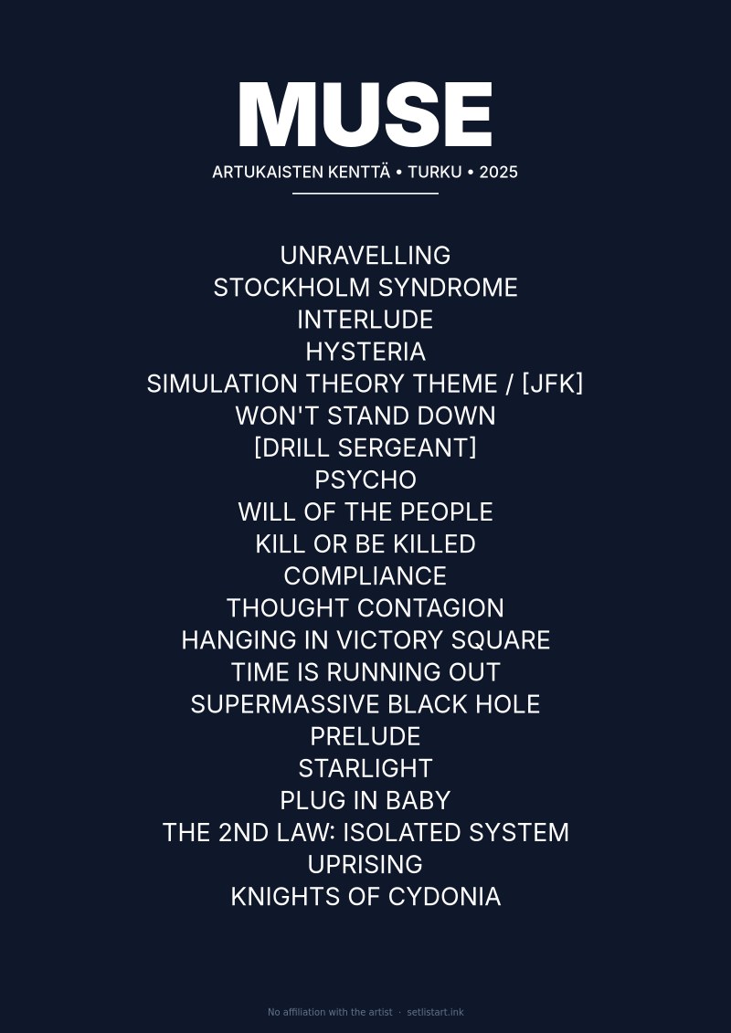Muse Turku 2025 setlist poster preview