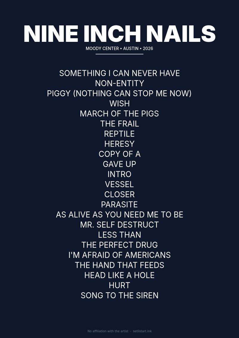 Nine Inch Nails Austin 2026 setlist poster preview