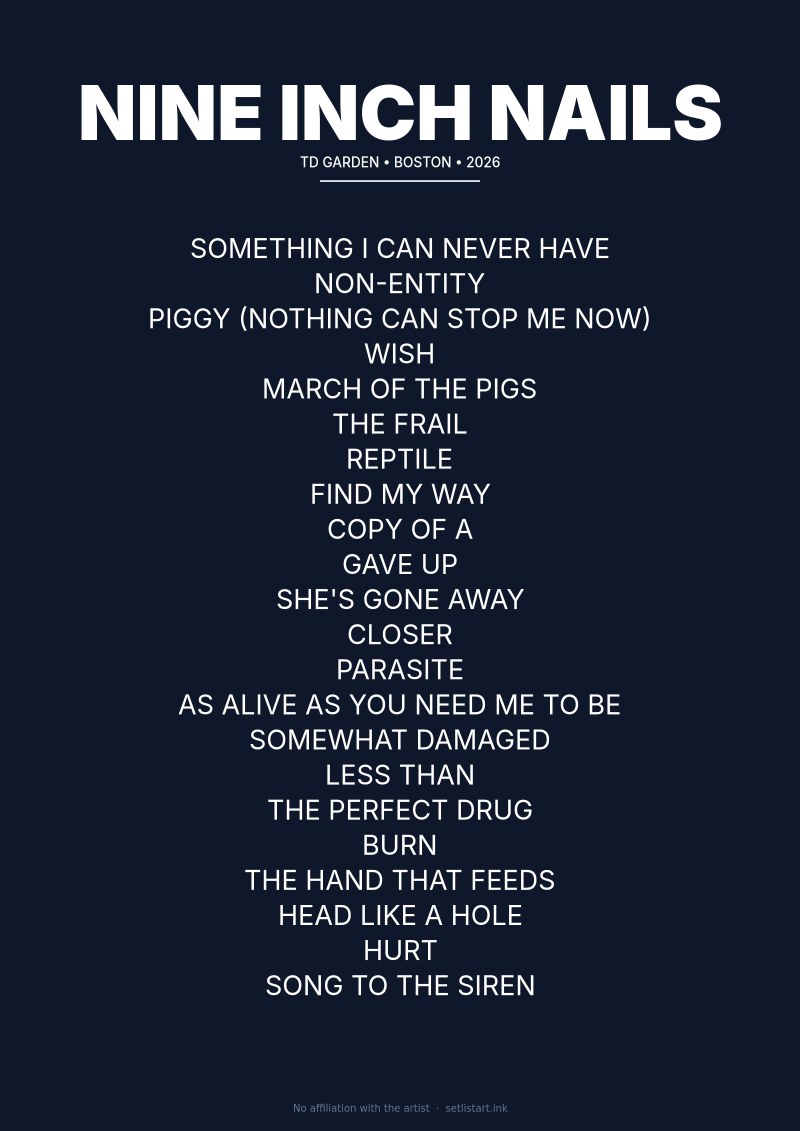 Nine Inch Nails Boston 2026 setlist poster preview