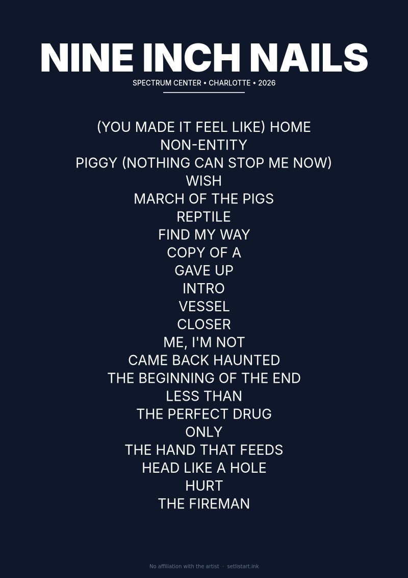 Nine Inch Nails Charlotte 2026 setlist poster preview