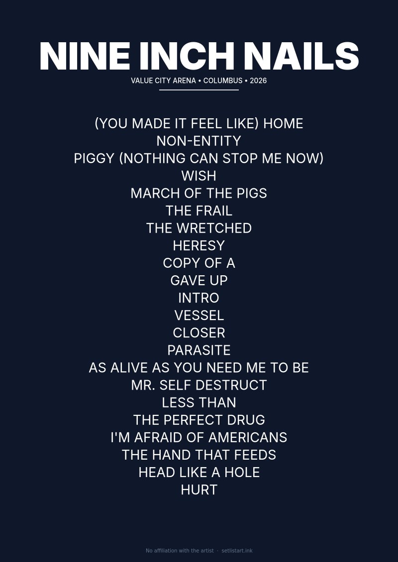 Nine Inch Nails Columbus 2026 setlist poster preview